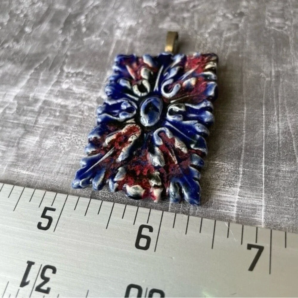 NWOT Ceramic‎ Bohemian Floral Pendant - Handmade one of a kind